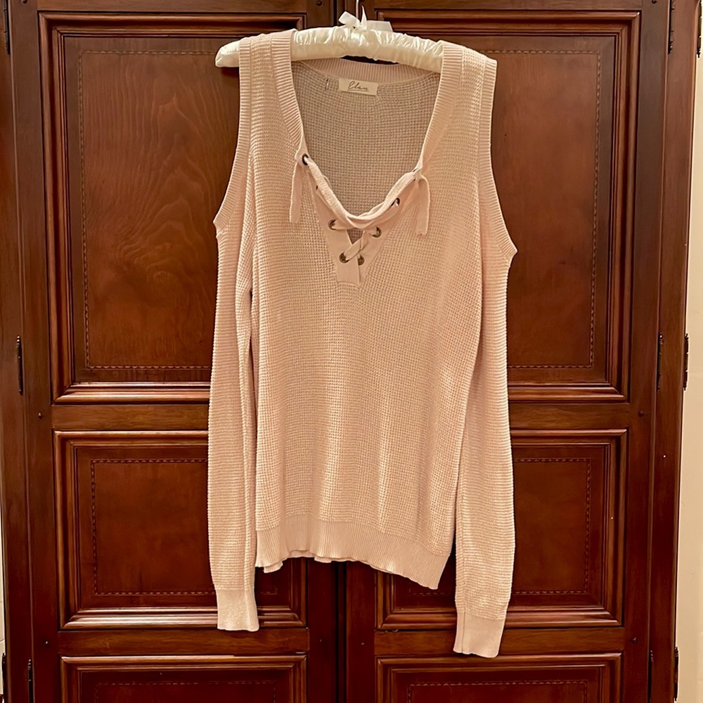 Elan Light Beige Cold Shoulder Sweater